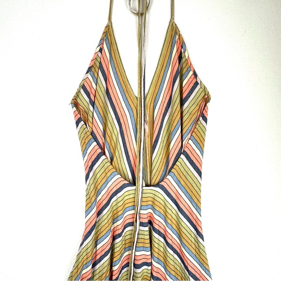 Lovestitch Halter Multi-Colored Stripe Low Back Asymmetrical Dress Beach Resort - Picture 5 of 8